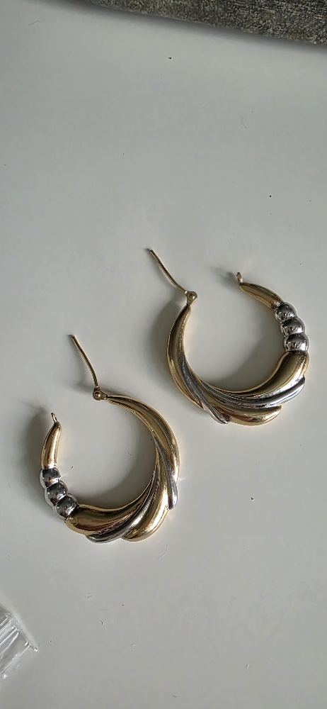 14k white and yellow Gold Hoop Earrings
