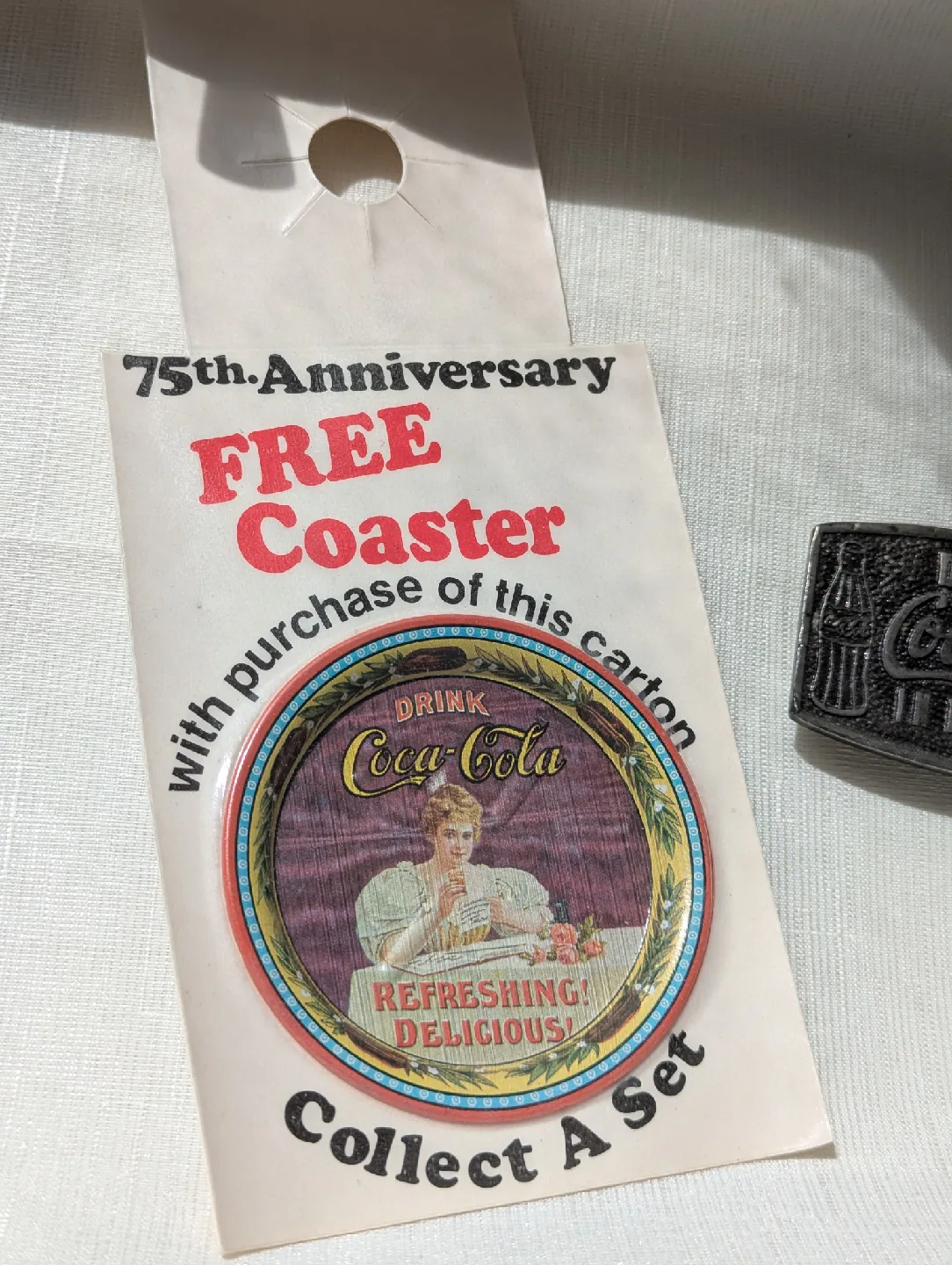 1976 75th Coca-Cola Belt Buckle & Coaster image indicator(5)