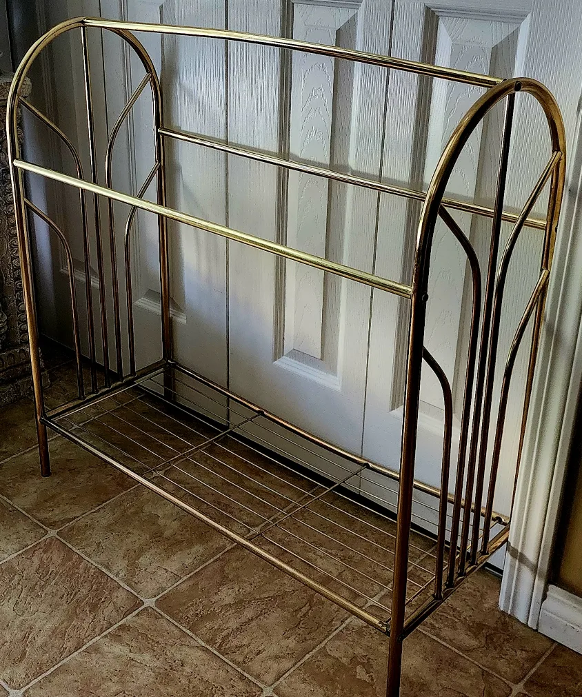 Vintage Gold Tone Metal Blanket, towel Rack thumbnail