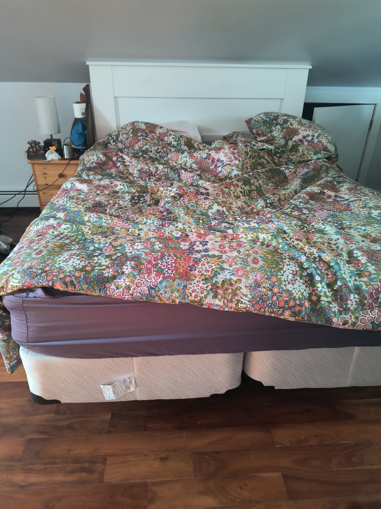 Queen bed, box spring, and frame