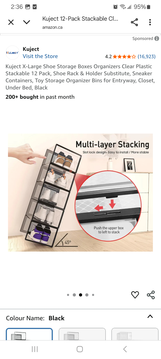 Kujejt X-Large Stackable Shoe Storage Boxes - Black - photo 2