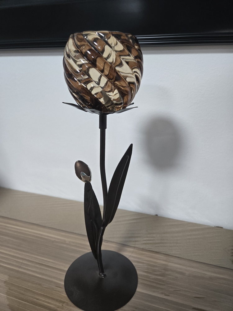 Decorative Brown & Beige Glass Candle Holder