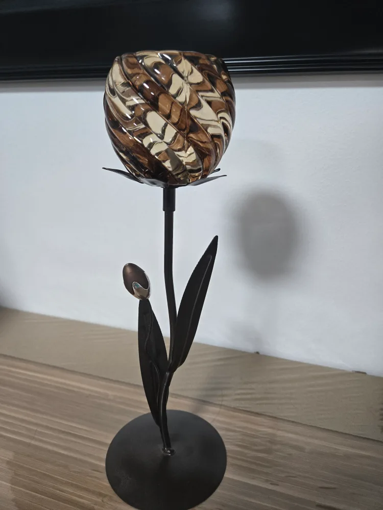 Decorative Brown & Beige Glass Candle Holder thumbnail