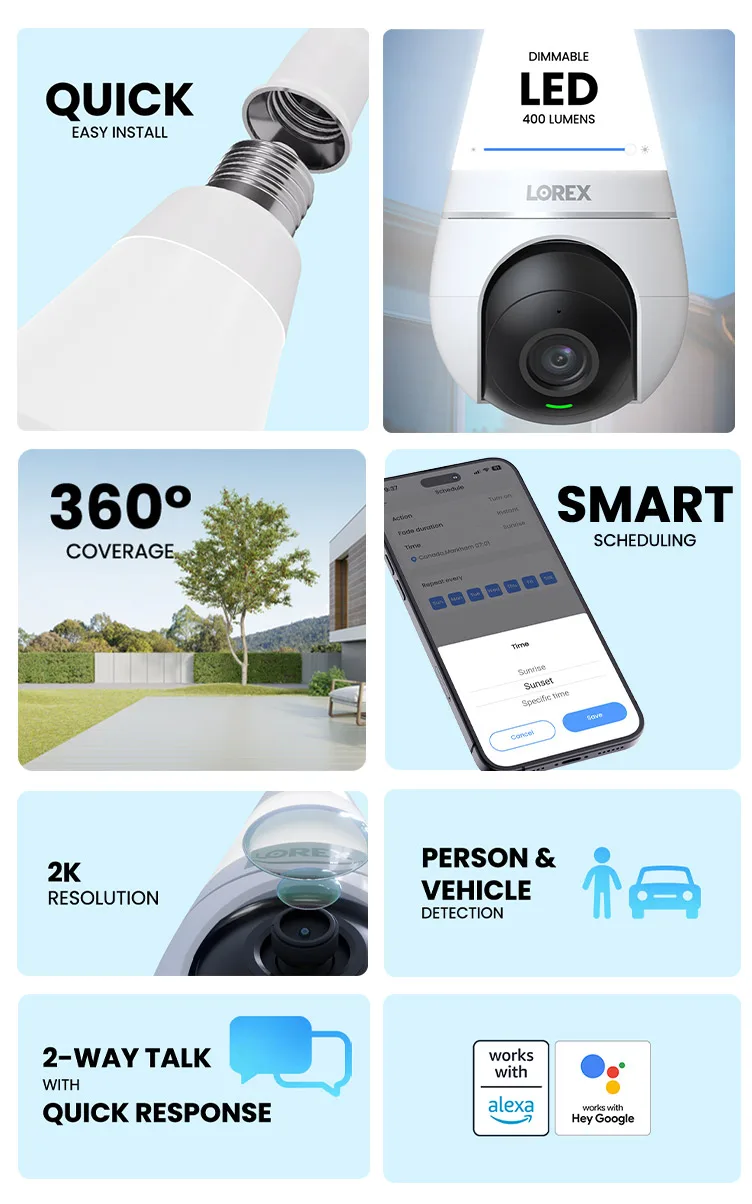 Lorex 2K Pan & Tilt Smart Bulb Light Security Camera thumbnail