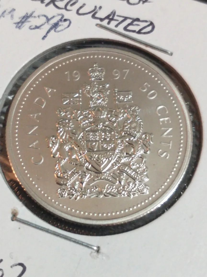 Nice uncirculated 1997 Canadian 50 Cents Coin KM #290 thumbnail