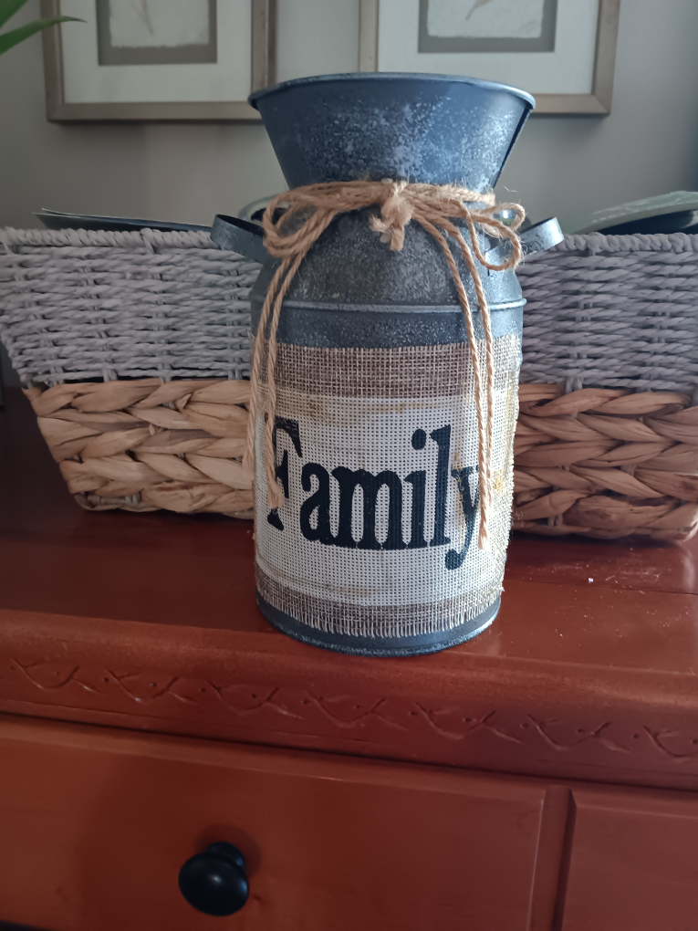 Family Galvanized Metal Milk Can Decor