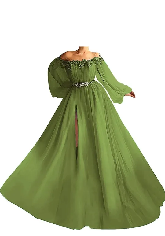 Green Tulle Long Sleeve Formal Dress thumbnail