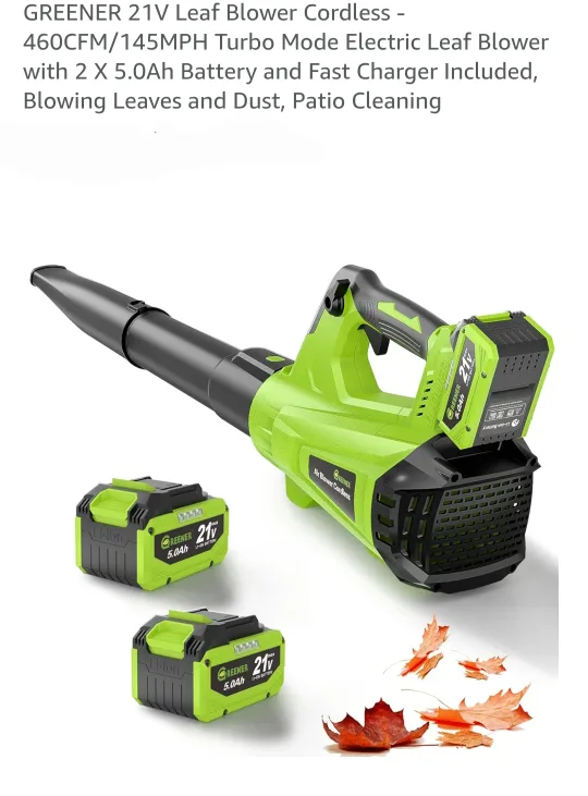 Greener 21V Cordless Leaf Blower w/ 2 Batteries thumbnail