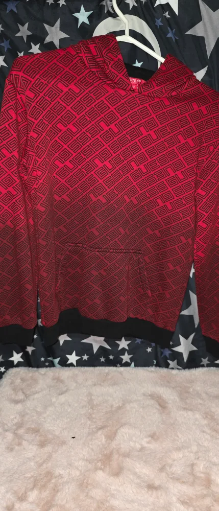Guess Red Patterned Hoodie - Size M thumbnail