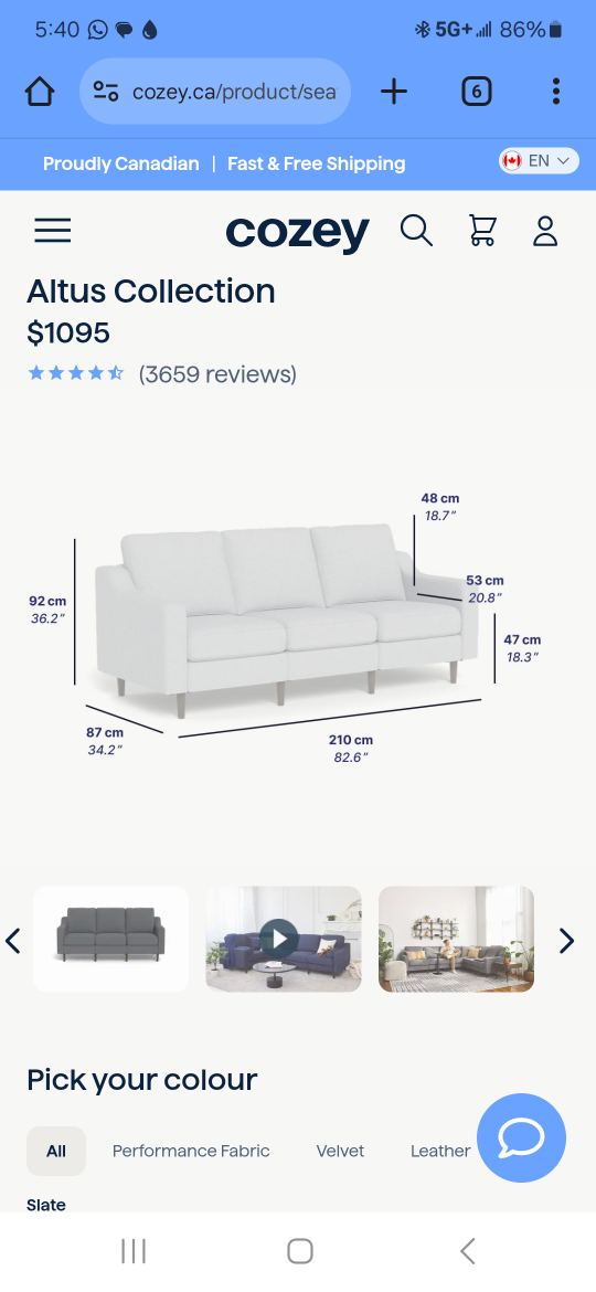 Cozey Altus Collection 3-Seater Sofa - Slate - photo 2