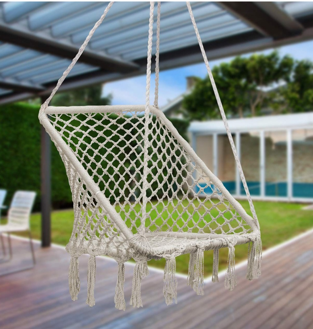White Macrame Rattan-Style Hanging Swing Chair(s) - photo 3