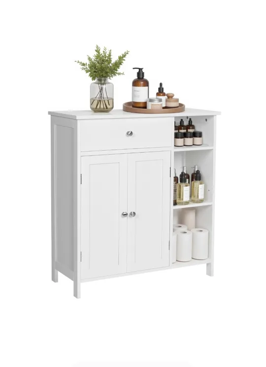 White Bathroom Cabinet with Drawer & Shelves thumbnail
