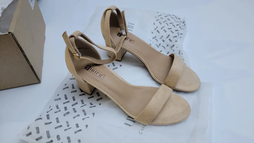 IDIFU Women’s Cookie-Lo Low Block Heel Sandals – Suede (Size 7) thumbnail