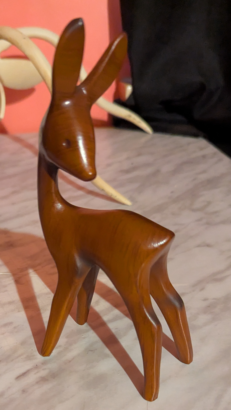Danish Teak Deer Figurine - Cute Home Decor