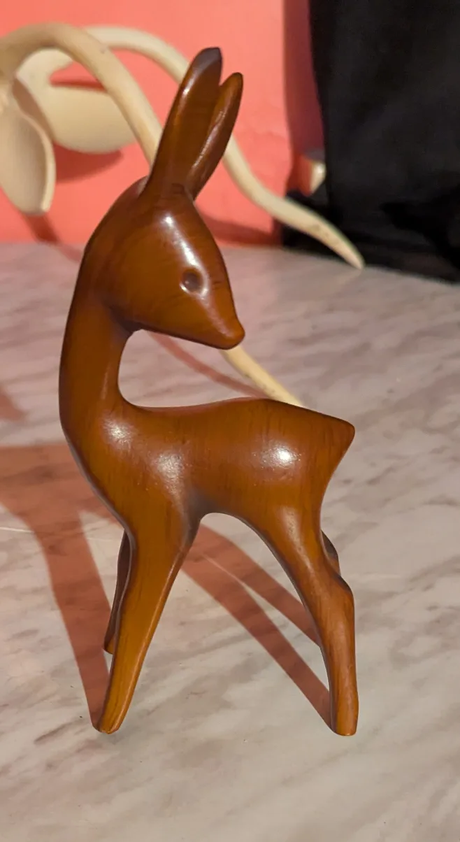 Danish Teak Deer Figurine - Cute Home Decor image indicator(2)