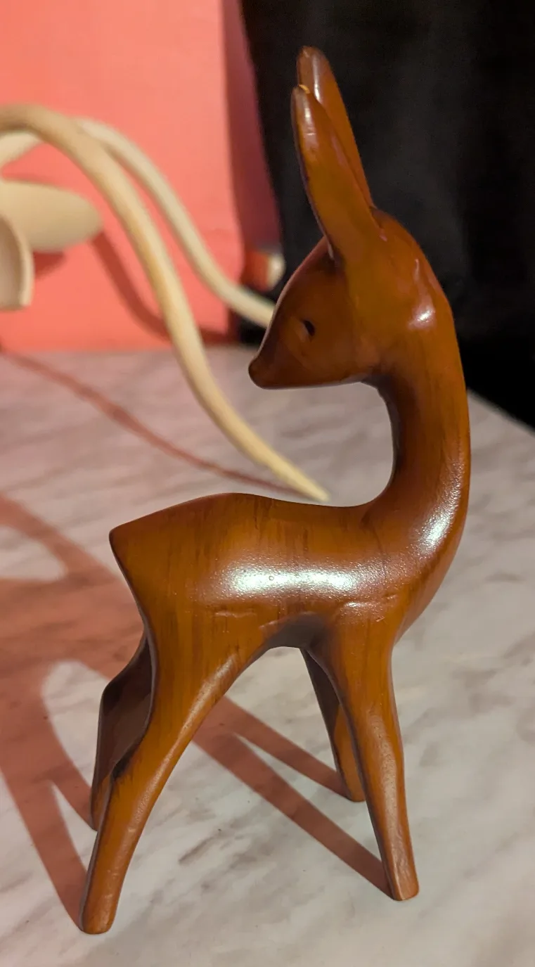 Danish Teak Deer Figurine - Cute Home Decor image indicator(3)