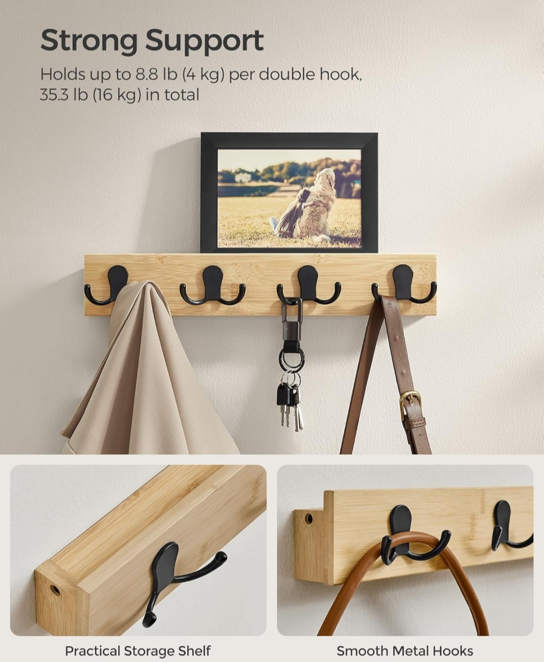 SONGMICS Bamboo Coat Rack with Shelf