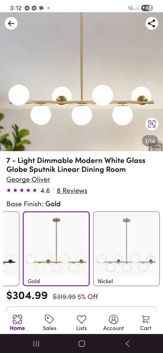 George Oliver 7-Light Sputnik Dining Room Light - Gold thumbnail