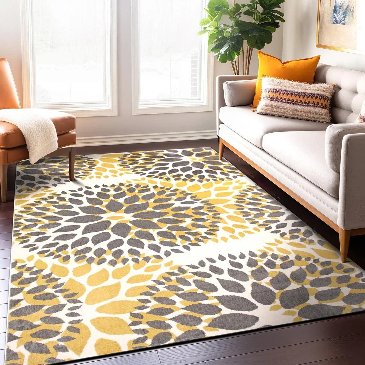 Floral Area Rug - Yellow/Gray 5x7 thumbnail