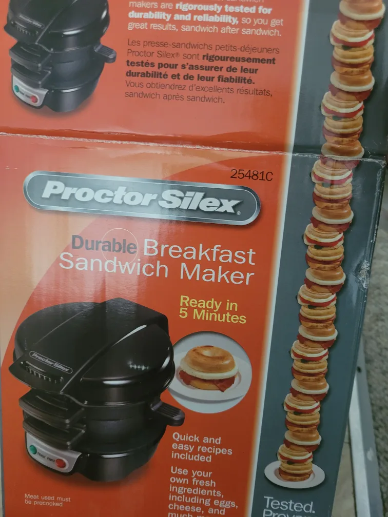 New Proctor Silex Durable Breakfast Sandwich Maker