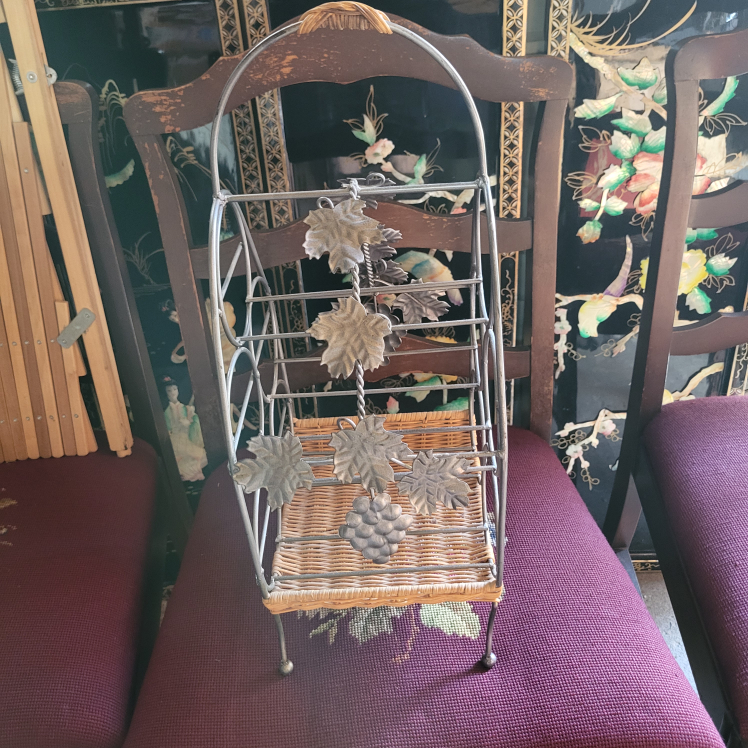 Vintage Metal & Wicker Wine Rack