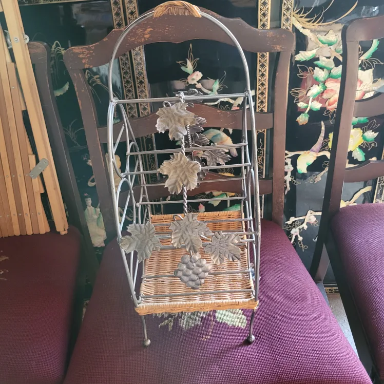 Vintage Metal & Wicker Wine Rack thumbnail