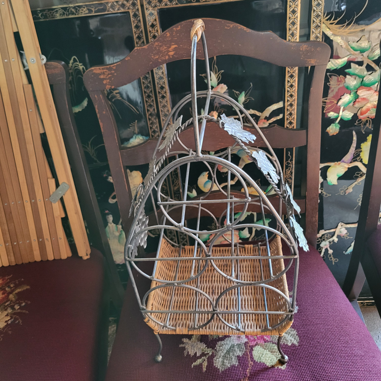 Vintage Metal & Wicker Wine Rack - photo 2