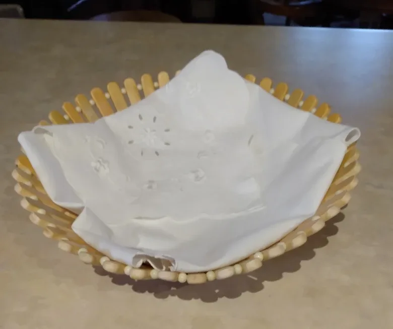(New) Unique Wooden bread basket with  embroidery covering thumbnail