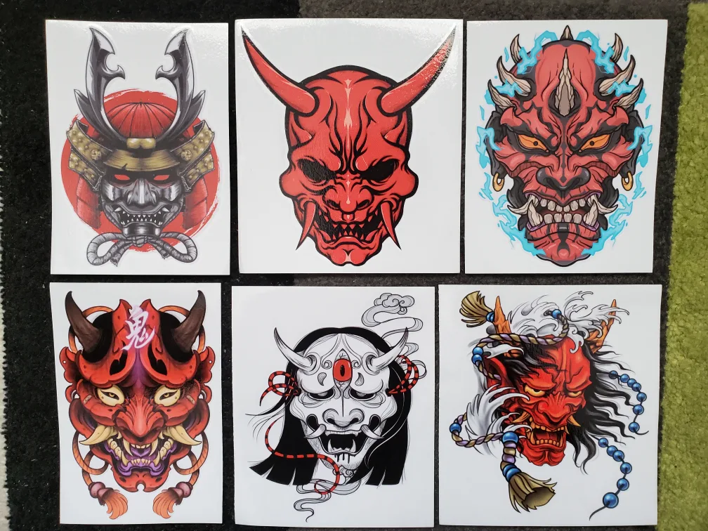 Japanese Oni Mask vinyl waterproof stickers thumbnail