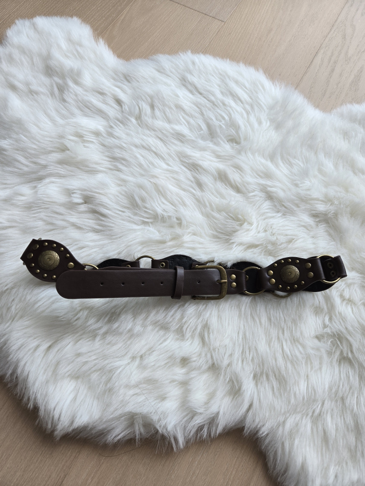 Brown Leather Belt with Gold Accents - photo 3