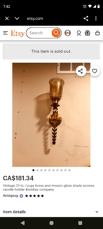 Vintage Mosaic Glass & Brass Wall Sconce Candle Holders