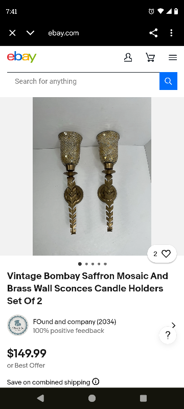 Vintage Mosaic Glass & Brass Wall Sconce Candle Holders - photo 2