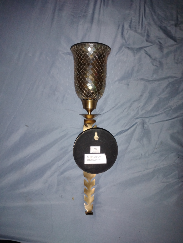 Vintage Mosaic Glass & Brass Wall Sconce Candle Holders - photo 4