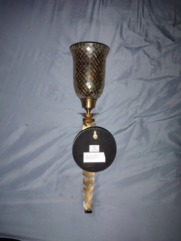 Vintage Mosaic Glass & Brass Wall Sconce Candle Holders image indicator(4)