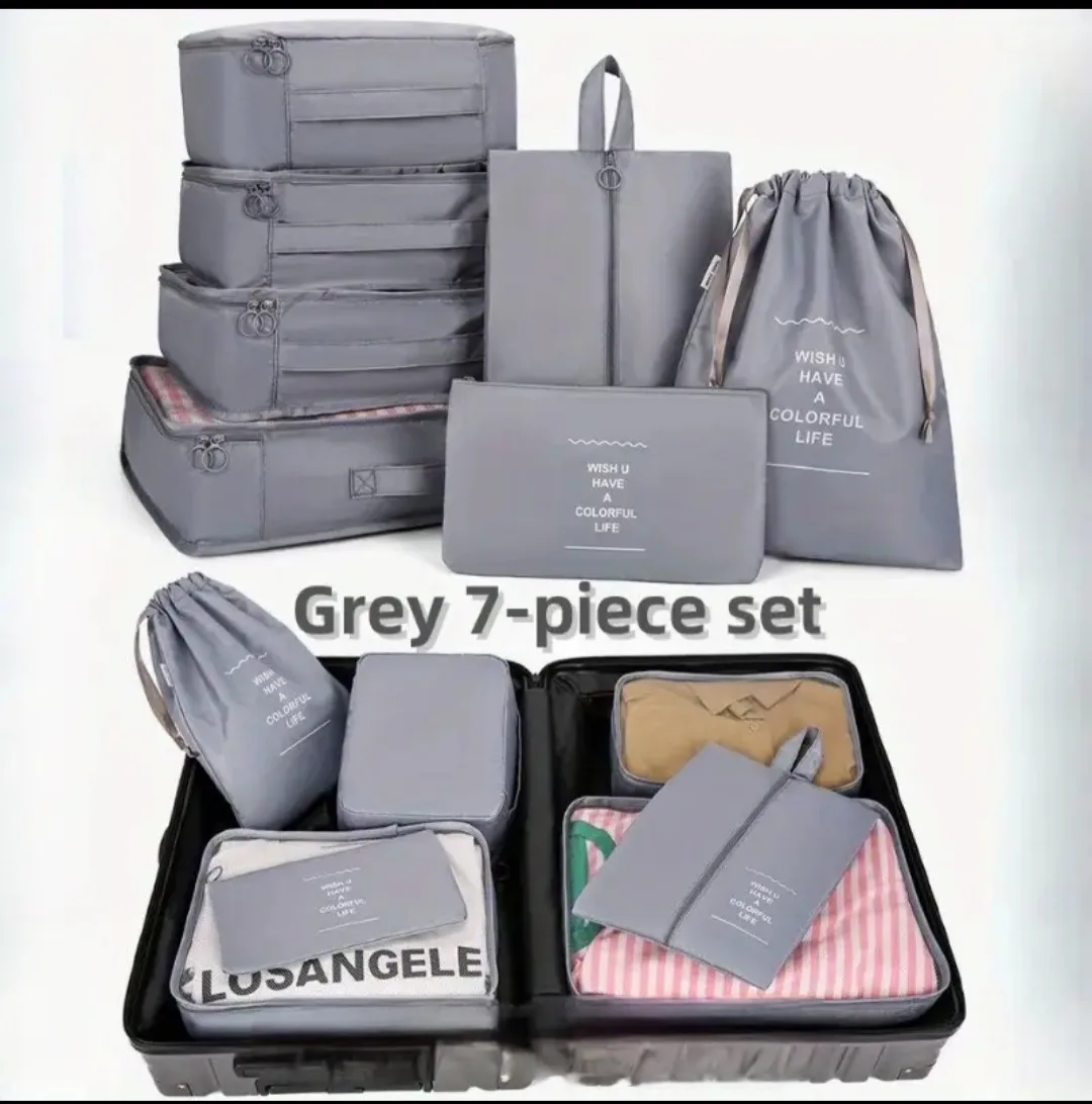 Grey 7-piece Travel Packing Organizer Set image indicator(2)