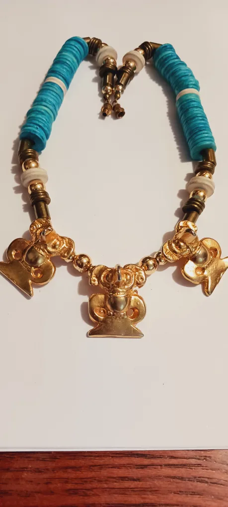 Aztec Mayan Inca Pre- Colombian Style Chiriki Tumbaga Necklace thumbnail