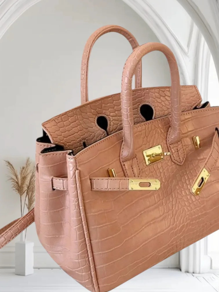 Crocodile Embossed Handbag - Peach image indicator(4)