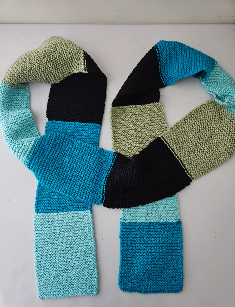 Handmade Knit Scarf - Blue, Green, Black