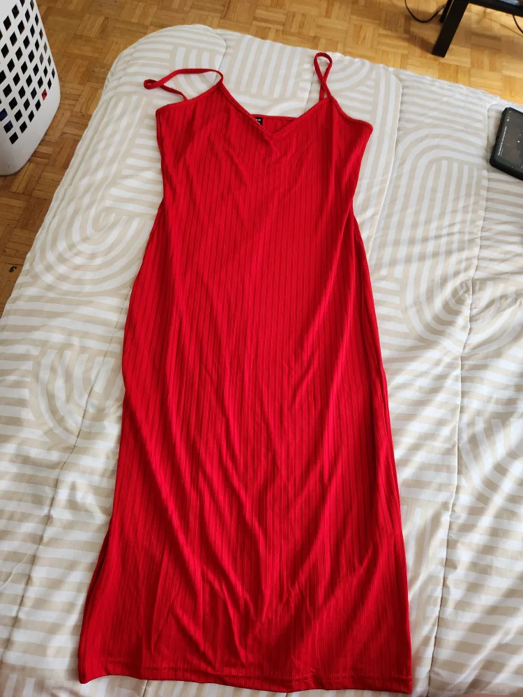 Red Ribbed Bodycon Midi Dress thumbnail