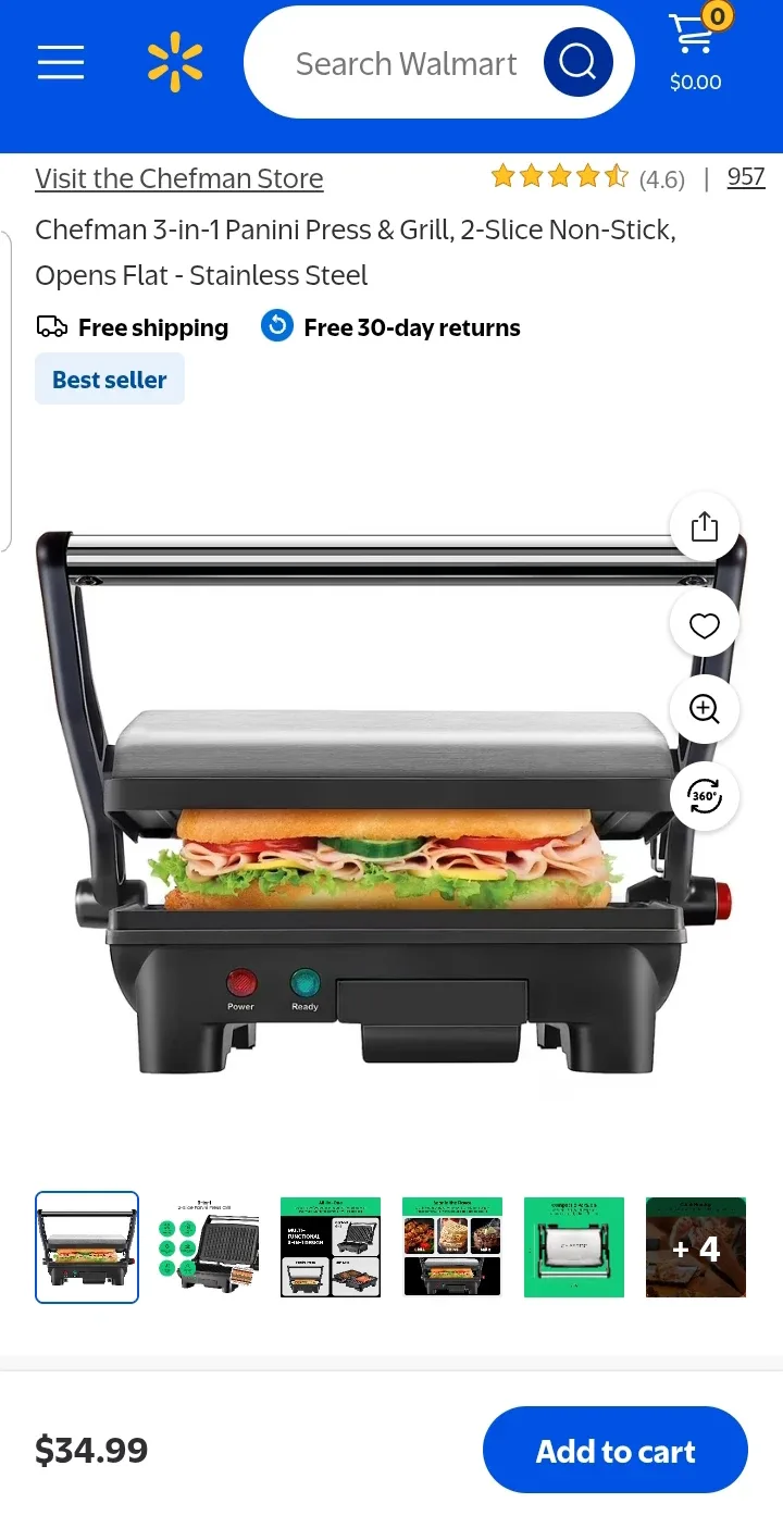 Chefman 3-in-1 Panini Press & Grill thumbnail