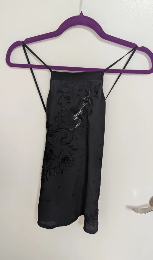 Express Black Embroidered Tank Top - Women's Size Small thumbnail