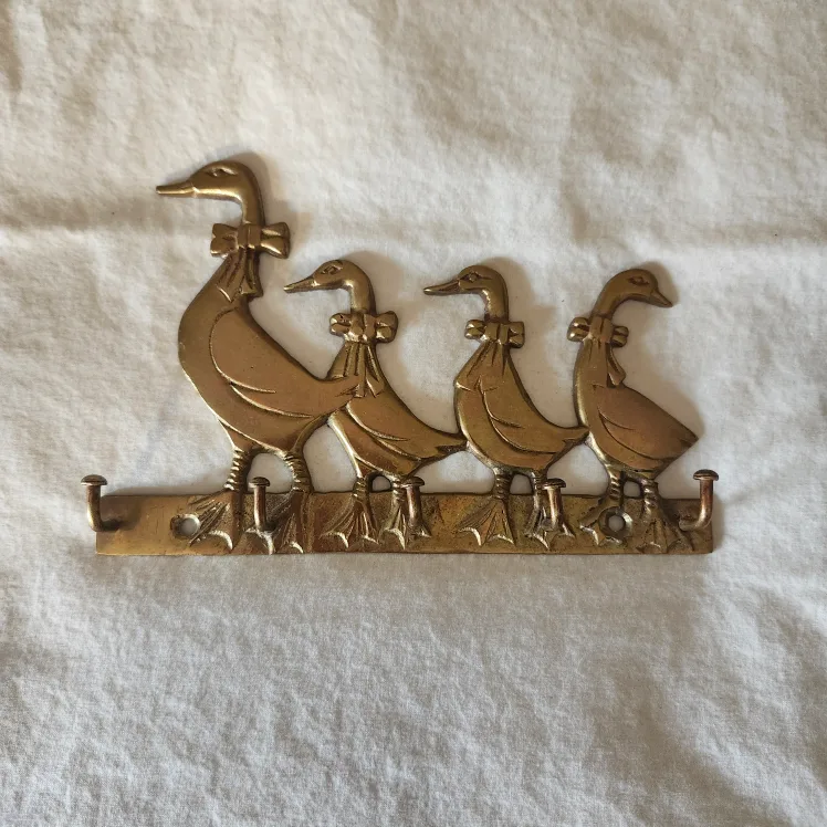 Vintage Brass Duck Family Wall Hook thumbnail