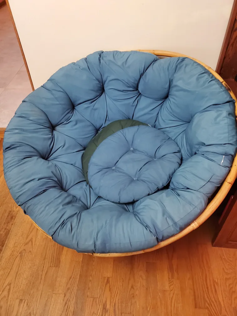 Papasan Chair with Blue Cushion