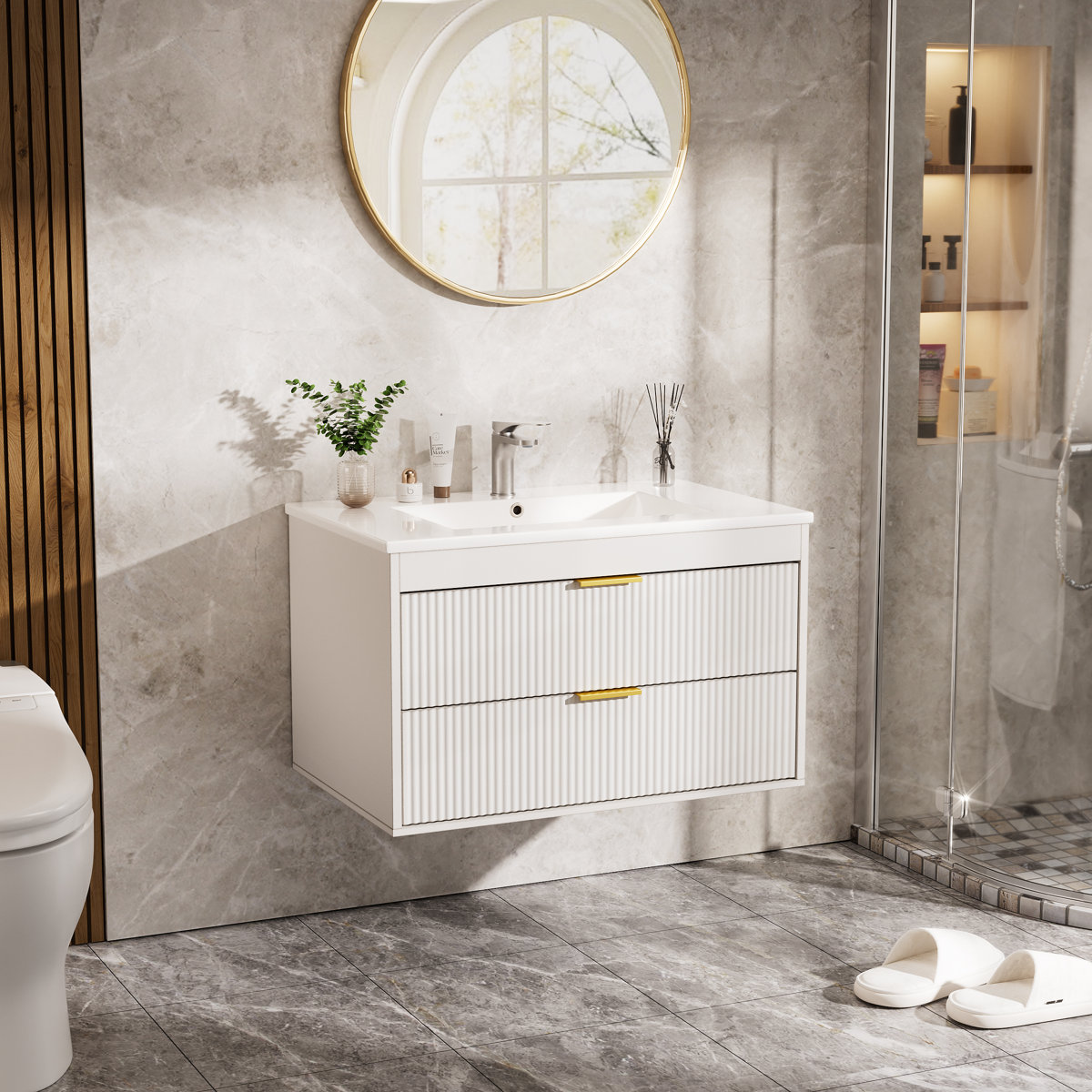 White Bathroom Vanity with Sink - 28 inch