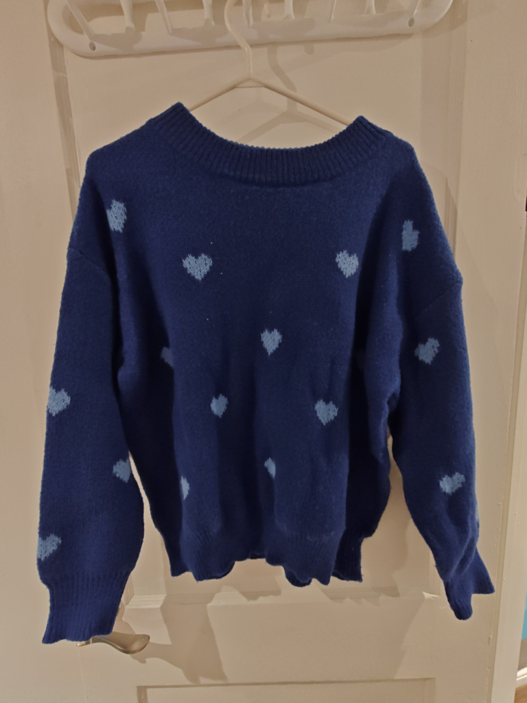 Blue Heart Pattern Knit Sweater