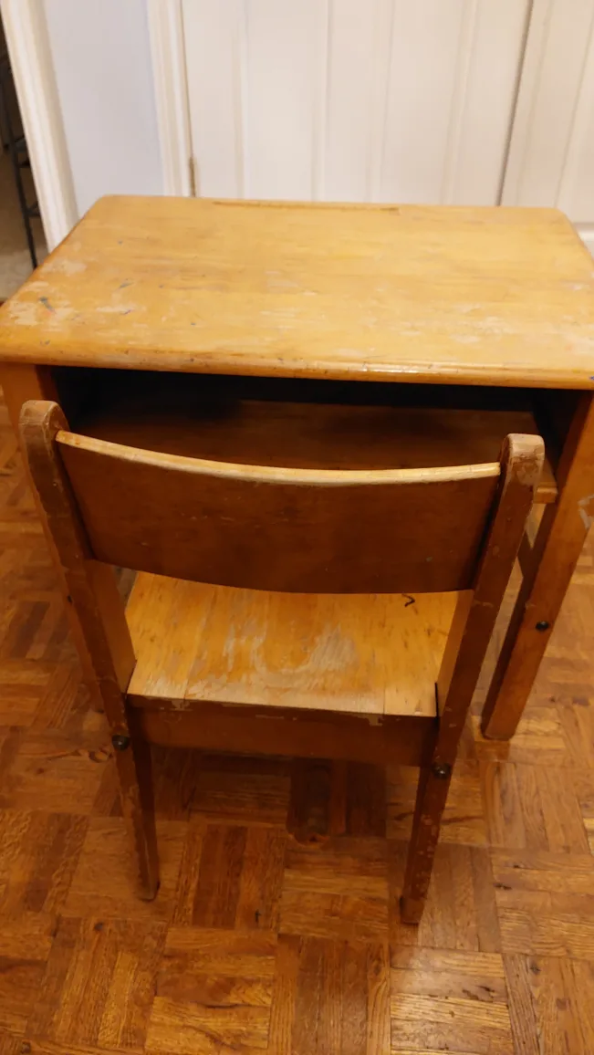 Antique Solid wood school children's desk with chair image indicator(3)
