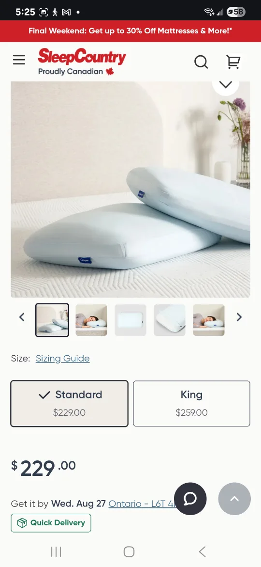 Casper Hybrid Pillow - Standard Size, New in Open Box image indicator(3)