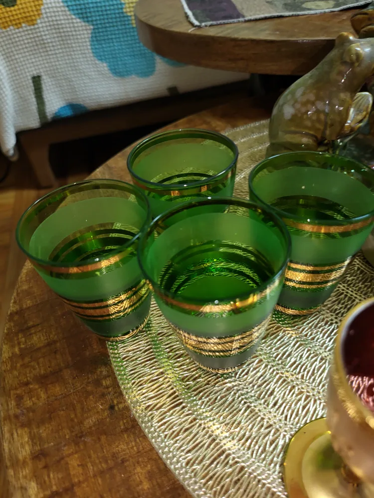 Green & Gold Banded Shot Glasses (Set of 4) thumbnail