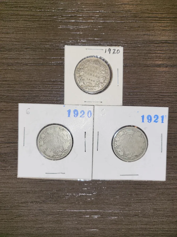 Antique (1920 & 1921) Canadian 25 Cent Coins thumbnail