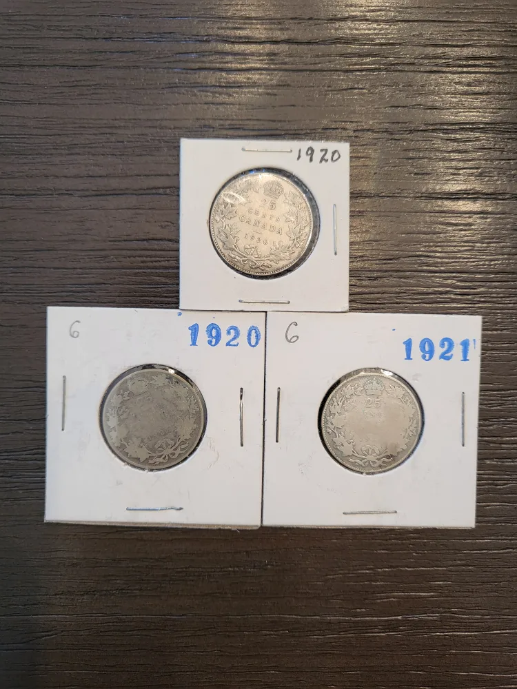 Antique (1920 & 1921) Canadian 25 Cent Coins image indicator(2)